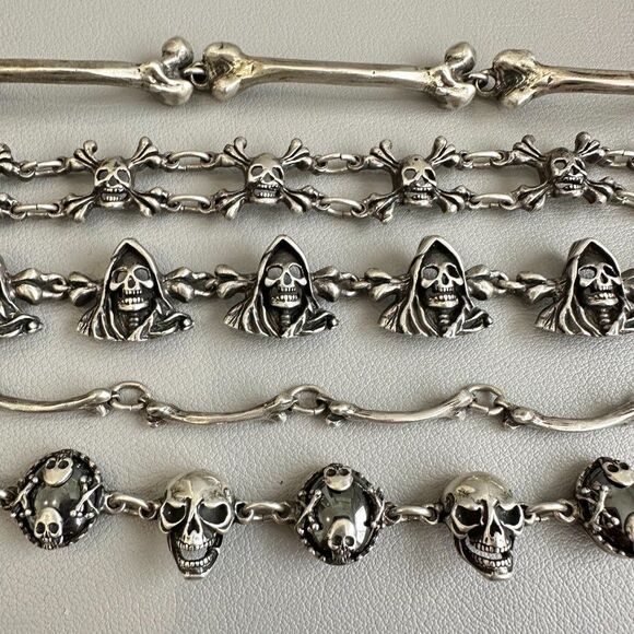 Sterling Silver 925 Bones Link Bracelet 8" - Picture 9 of 10